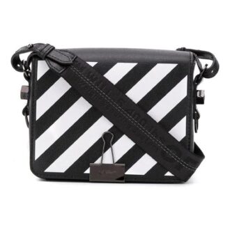 Off-White Binder Clip Sac à bandoulière à rayures et pince à papier blanc cassé, sac messager, noir et blanc