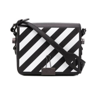 Off-White Binder Clip Sac à bandoulière à rayures et pince à papier blanc cassé, sac messager, noir et blanc
