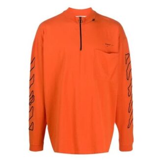 Off-White – Chemise homme à manches courtes, col rond, coupe ample, imprimé logo abstrait, demi-fermeture éclair, orange