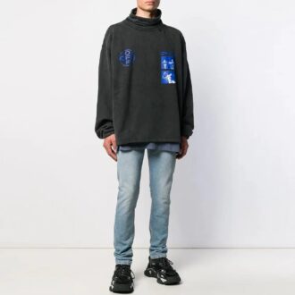 Off-White Homme FW21 Motif Col montant Manches longues Coupe ample Noir Gris Off-White Homme FW21 Motif Col montant Manches longues Coupe ample Noir Gris