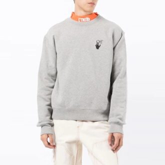 Off-White Homme FW21 T-shirt à manches longues ample gris avec logo sur la poitrine et motif de flèches dans le dos Off-White Homme FW21 T-shirt à manches longues ample gris avec logo sur la poitrine et motif de flèches dans le dos