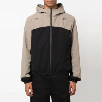Off-White Homme FW22 Couleurs contrastées Imprimé Arrows Veste à capuche zippée Coupe ample Noir Gris Off-White Homme FW22 Couleurs contrastées Imprimé Arrows Veste à capuche zippée Coupe ample Noir Gris