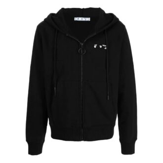 Off-White Homme FW22 Imprimé logo, à capuche et fermeture éclair, manches longues, version noire Off-White Homme FW22 Imprimé logo, à capuche et fermeture éclair, manches longues, version noire