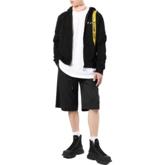 Off-White Homme FW22 Imprimé logo, à capuche et fermeture éclair, manches longues, version noire Off-White Homme FW22 Imprimé logo, à capuche et fermeture éclair, manches longues, version noire