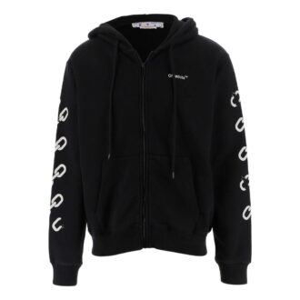 Off-White Homme FW22 Logo en chaîne imprimé Fermeture éclair Coupe ample Automne Noir Off-White Homme FW22 Logo en chaîne imprimé Fermeture éclair Coupe ample Automne Noir