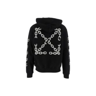 Off-White Homme FW22 Logo en chaîne imprimé Fermeture éclair Coupe ample Automne Noir Off-White Homme FW22 Logo en chaîne imprimé Fermeture éclair Coupe ample Automne Noir