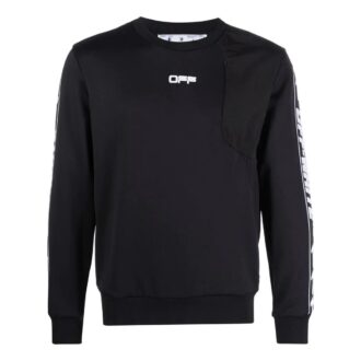 Off-White Homme FW22 T-shirt à col rond et manches longues, logo imprimé sur bande asymétrique, noir Off-White Homme FW22 T-shirt à col rond et manches longues, logo imprimé sur bande asymétrique, noir
