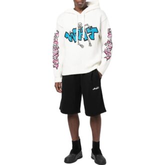 Off-White Homme FW22 T-shirt à manches longues à capuche unie Graffiti Blanc Off-White Homme FW22 T-shirt à manches longues à capuche unie Graffiti Blanc