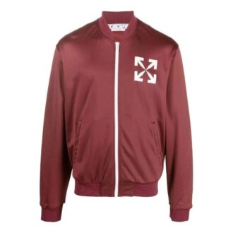 Off-White Homme FW22 Veste décontractée à fermeture éclair et motif Arrows, coupe ample, rouge Off-White Homme FW22 Veste décontractée à fermeture éclair et motif Arrows, coupe ample, rouge