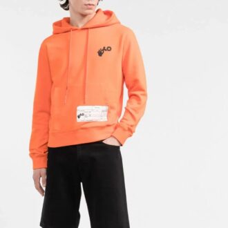 Off-White Homme à motifs imprimés, cordon de serrage, capuche, manches longues, coupe ajustée, orange