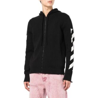 Off-White Homme SS22 dos logo classique imprimé, fermeture éclair, capuche, manches longues, version standard, noir