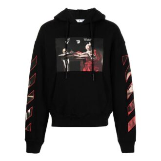 Off-White Homme SS22 Imprimé à motifs T-shirt à capuche à manches longues coupe ample Noir