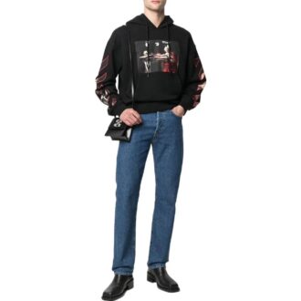 Off-White Homme SS22 Imprimé à motifs T-shirt à capuche à manches longues coupe ample Noir