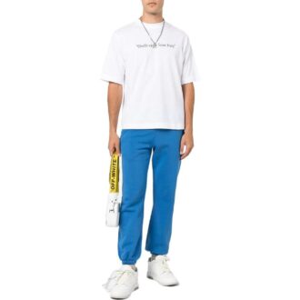 Off-White Homme SS22 Pantalon de sport décontracté à rayures et logo imprimé, version bleu Off-White Homme SS22 Pantalon de sport décontracté à rayures et logo imprimé, version bleu