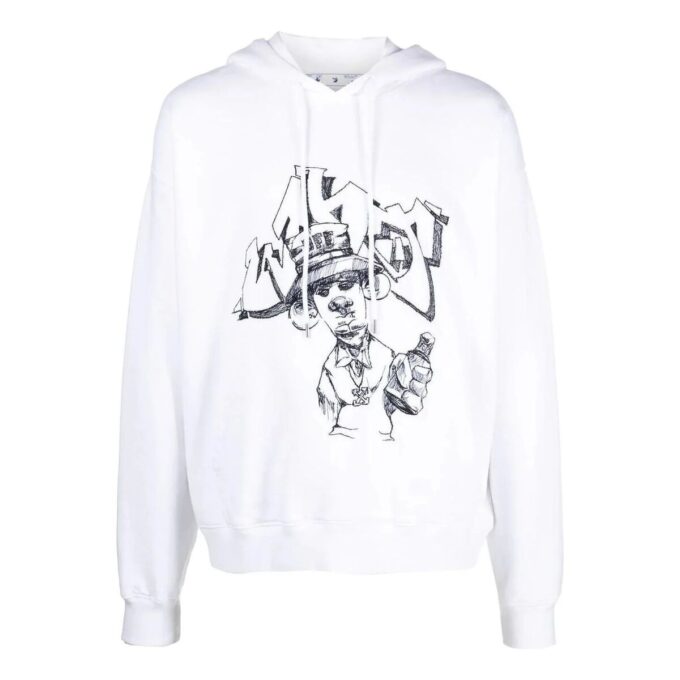 Off-White Homme SS22 T-shirt ample à cordon de serrage et imprimé graffiti Blanc