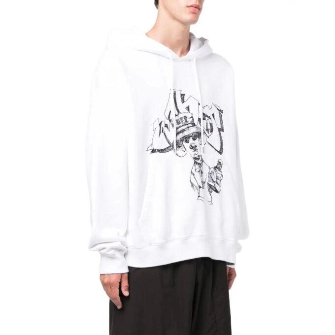 Off-White Homme SS22 T-shirt ample à cordon de serrage et imprimé graffiti Blanc
