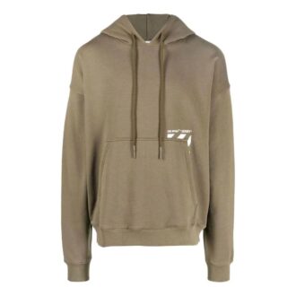 Off-White Homme SS22 T-shirt à manches longues à capuche, imprimé logo et rayures, couleur unie, marron Off-White Homme SS22 T-shirt à manches longues à capuche, imprimé logo et rayures, couleur unie, marron