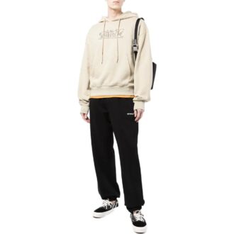 Off-White Homme SS22 Version à manches longues et capuche en coton avec logo brodé, couleur kaki