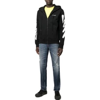 Off-White Homme SS22 Veste à fermeture éclair imprimée à rayures diagonales Version Noir