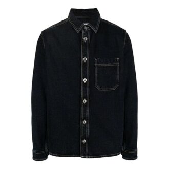 Off-White Hommes FW21 Chemise en Denim à manches longues bleu foncé avec slogan décoratif