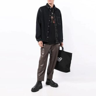 Off-White Hommes FW21 Chemise en Denim à manches longues bleu foncé avec slogan décoratif