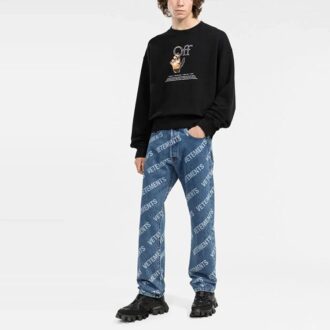 Off-White Hommes FW21 Imprimé logo Col rond Manches longues Coupe ample Noir