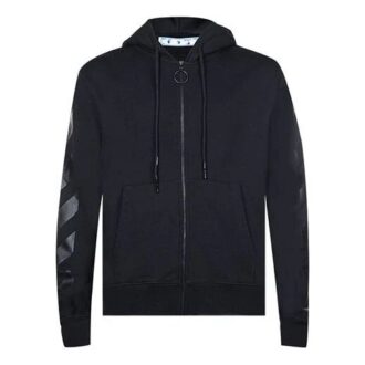 Off-White Hommes FW21 Imprimé Logo Fermeture Éclair Version Slim Fit Noir