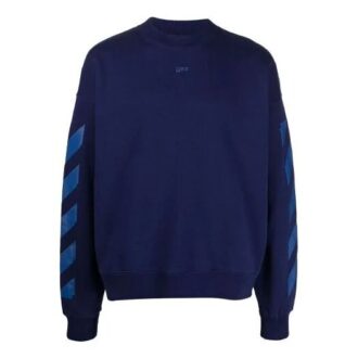 Off-White Hommes FW21 Motif géométrique flèches en caoutchouc Col rond Manches longues Coupe ample Bleu