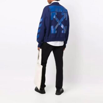 Off-White Hommes FW21 Motif géométrique flèches en caoutchouc Col rond Manches longues Coupe ample Bleu