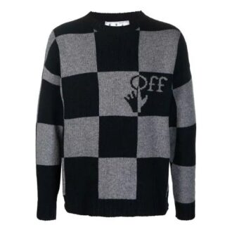 Off-White Hommes FW21 Pull en maille intarsia avec logo en grille, version standard, noir Off-White Hommes FW21 Pull en maille intarsia avec logo en grille, version standard, noir