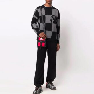 Off-White Hommes FW21 Pull en maille intarsia avec logo en grille, version standard, noir Off-White Hommes FW21 Pull en maille intarsia avec logo en grille, version standard, noir