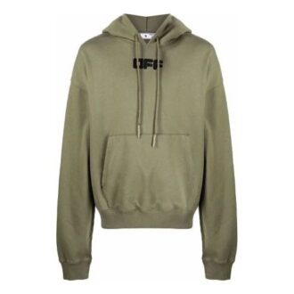 Off-White Hommes FW21 Sweat à capuche avec cordon de serrage et logo sur la poitrine, manches longues, coupe ample, vert Off-White Hommes FW21 Sweat à capuche avec cordon de serrage et logo sur la poitrine, manches longues, coupe ample, vert