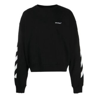 Off-White Hommes FW22 Imprimé logo rayé Col rond Manches longues Coupe ample Automne Noir Off-White Hommes FW22 Imprimé logo rayé Col rond Manches longues Coupe ample Automne Noir