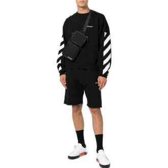 Off-White Hommes FW22 Imprimé logo rayé Col rond Manches longues Coupe ample Automne Noir Off-White Hommes FW22 Imprimé logo rayé Col rond Manches longues Coupe ample Automne Noir