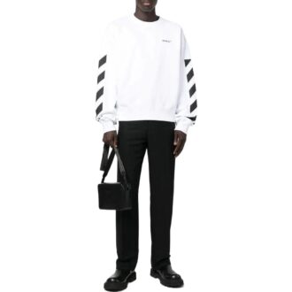 Off-White Hommes FW22 Rayures latérales Imprimé alphabétique Col rond droit Manches longues Automne Blanc Off-White Hommes FW22 Rayures latérales Imprimé alphabétique Col rond droit Manches longues Automne Blanc
