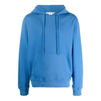 Off-White Hommes FW22 Version à manches longues et capuche, imprimé rayé dans le dos, couleur unie, bleu