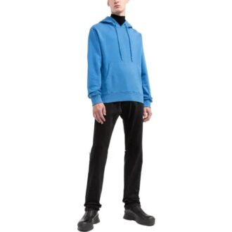 Off-White Hommes FW22 Version à manches longues et capuche, imprimé rayé dans le dos, couleur unie, bleu