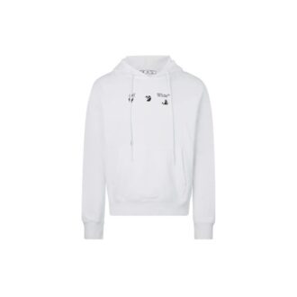 Off-White Hommes Imprimé Logo À capuche Manches longues Blanc