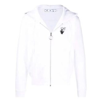 Off-White Hommes Imprimé Logo Fermeture éclair Blanc