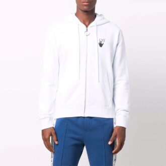 Off-White Hommes Imprimé Logo Fermeture éclair Blanc