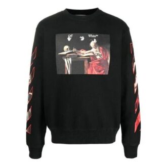 Off-White Hommes Imprimé Motif Col Rond Manches Longues Noir