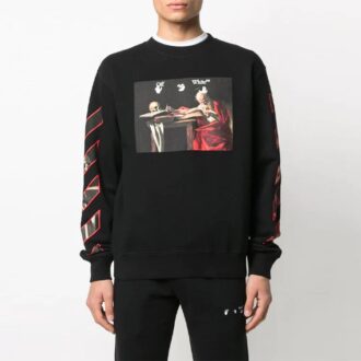Off-White Hommes Imprimé Motif Col Rond Manches Longues Noir