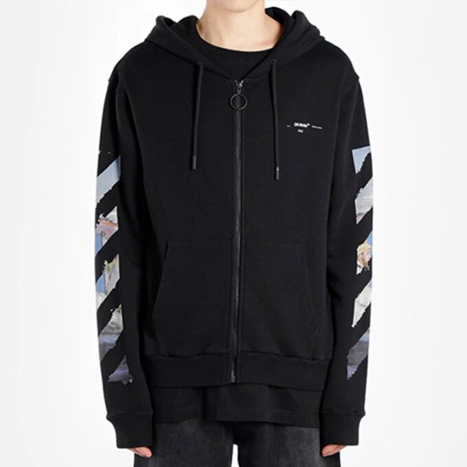 Off-White Hommes Imprimé Peinture Motif Flèche Fermeture à glissière Noir classique