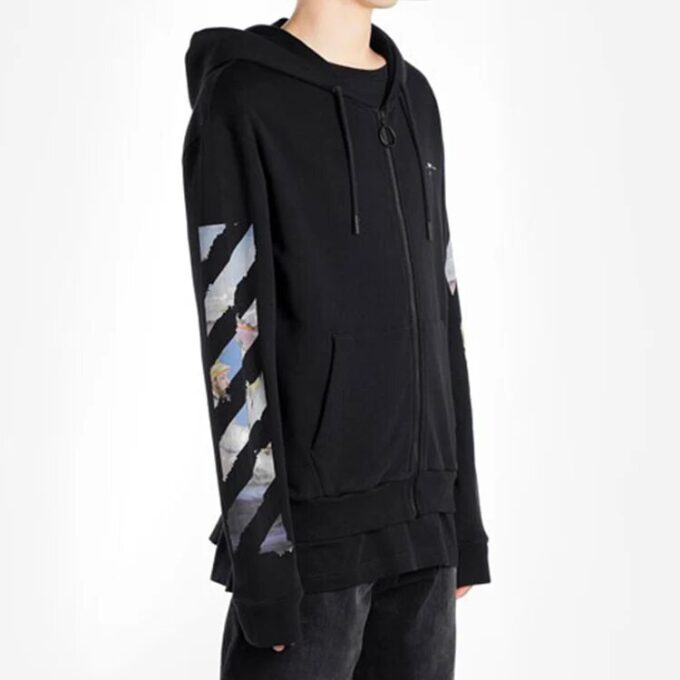 Off-White Hommes Imprimé Peinture Motif Flèche Fermeture à glissière Noir classique