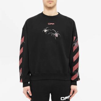 Off-White Hommes Logo Spider Imprimé Col Rond Manches Longues Noir