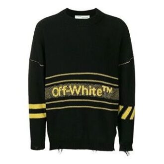Off-White Hommes Logo T-shirt à col rond en tricot Noir