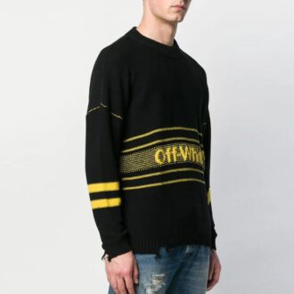 Off-White Hommes Logo T-shirt à col rond en tricot Noir