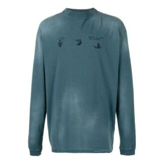 Off-White Hommes Motif poitrine Imprimé logo Manches longues Bleu brumeux