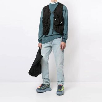 Off-White Hommes Motif poitrine Imprimé logo Manches longues Bleu brumeux