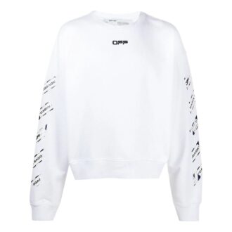Off-White Hommes SS22 Imprimé flèche à l&rsquo;arrière, col rond, manches longues, coupe ample, blanc